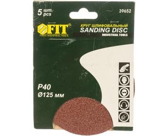 Круги шлифовальные 5 шт. (125 мм; Р40) FIT IT 39652 – изображение 3