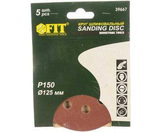 Круги шлифовальные 5 шт. (125 мм; Р150; 8 отверстий) FIT IT 39667 – изображение 3