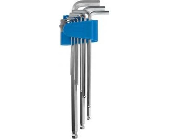 Набор имбусовых ключей, длинные с шариком, Cr-Mo, сатинированное покрытие, эргономичный держатель, HEX 1.5-10мм, 9шт Зубр ЭКСПЕРТ 27466-H9 