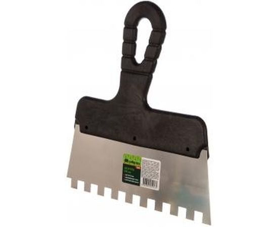 Шпатель из нержавеющей стали, 200 мм, зуб 10x10 мм, пластмассовая ручка СИБРТЕХ 85482 