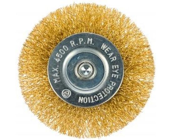 Щетка для дрели, 75 мм, плоская со шпилькой, латунированная витая проволока MATRIX 74448 – изображение 3
