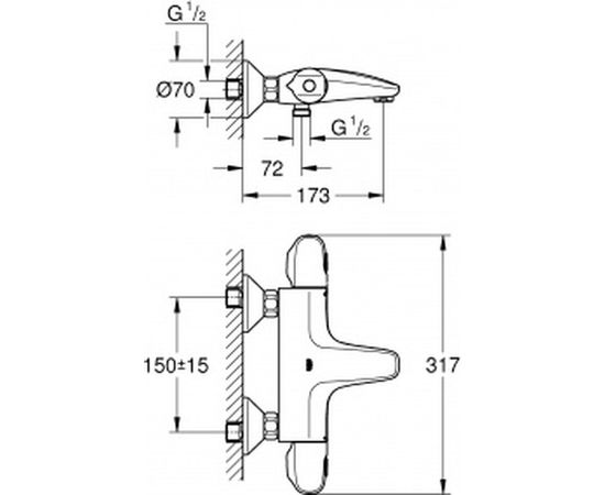 Термостат для ванны GROHE Grohtherm 1000 New 1/2, настенный монтаж 34155003 – изображение 2