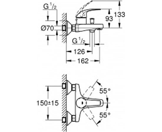 Однорычажный смеситель для ванны GROHE BauCurve Longlife 35 мм 23599000 – изображение 2