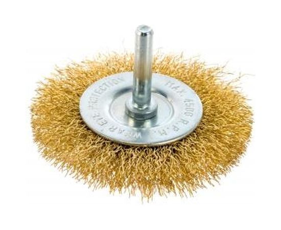 Щетка для дрели, 75 мм, плоская со шпилькой, латунированная витая проволока MATRIX 74448 – изображение 2