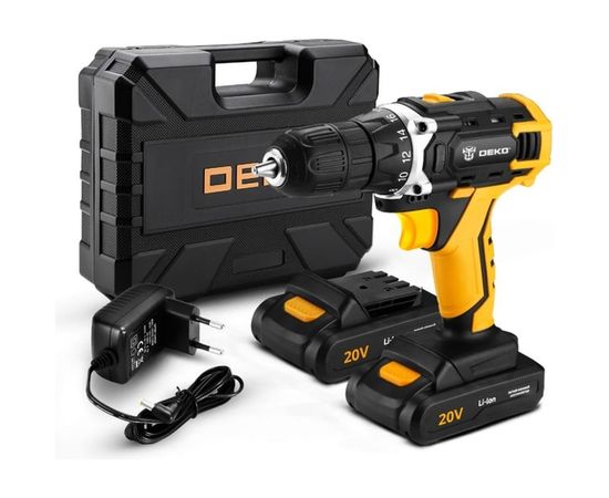 Аккумуляторная дрель-шуруповерт DEKO + набор 63 инструмента в кейсе DKCD20FU-Li 2.0Ahx2 63 tools + 063-4093 