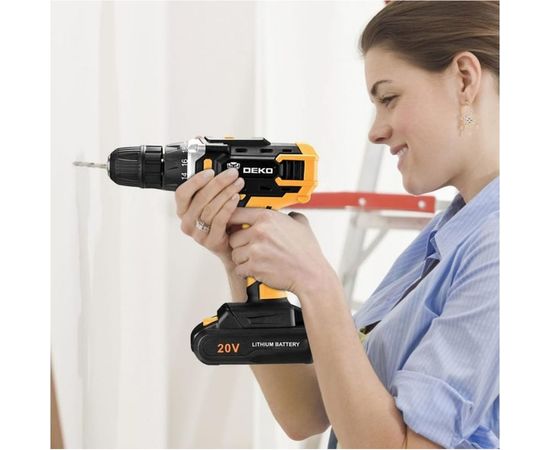 Аккумуляторная дрель-шуруповерт DEKO + набор 63 инструмента в кейсе DKCD20FU-Li 2.0Ahx2 63 tools + 063-4093 – изображение 4