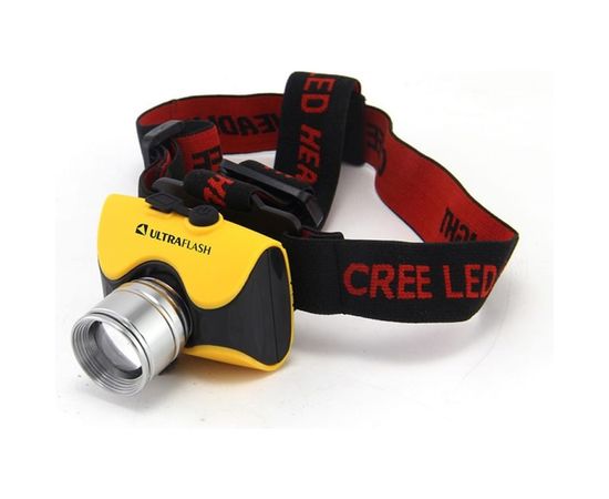 Налобный аккумуляторный фонарь Ultraflash E157 220В, желтый, CREE 3 Вт, фокус, 3 режима, бокс 12351 