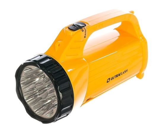Аккумуляторный фонарь Ultraflash LED3819CSM 220В желтый, 9 LED + 12 SMD LED, 2 режима, SLA, коробка 12860 