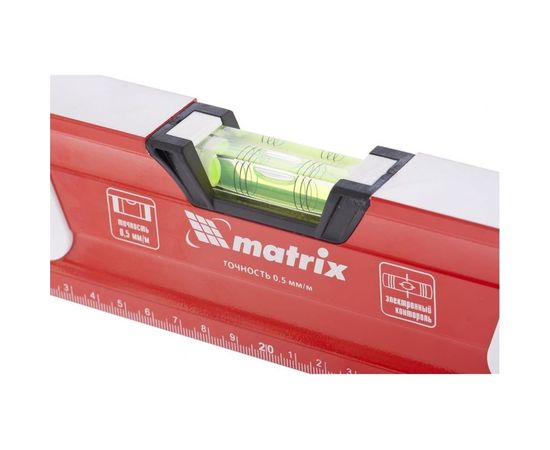 Алюминиевый магнитный фрезерованный уровень MATRIX 3 глазка, двухкомпонентные рукоятки, 1200 мм 34734 – изображение 4