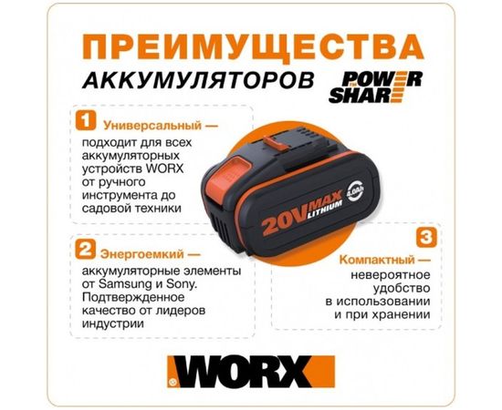 Аккумуляторный триммер WORX 1х1.5 Ач и ЗУ WG157E – изображение 4