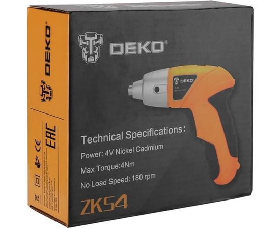 Аккумуляторная отвертка DEKO ZKS4, 4В, 0.6 Ач, з/у с набором оснастки 10 шт, 4 Нм 063-4113 – изображение 4