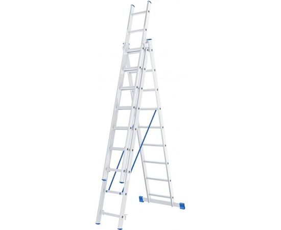 Алюминиевая трехсекционная лестница СИБРТЕХ 3х9 ступеней 97819 