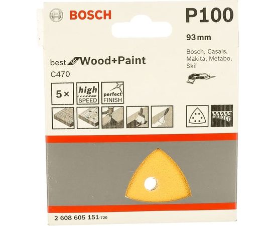 Шлифлист для дельташлифмашин 5 шт. (93 мм; К100) Bosch 2608605151 
