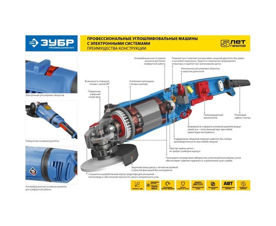 Углошлифовальная машина Зубр ПРОФЕССИОНАЛ УШМ-П230-2600 ПВСТ – изображение 8