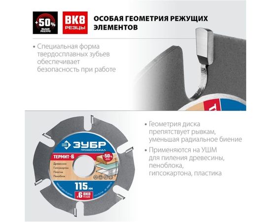 Диск пильный Термит-6 по дереву ЗУБР 125х22.2 мм для УШМ 36858-125 – изображение 5