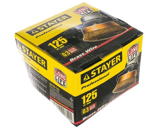 Щетка чашечная PROFESSIONAL (125 мм; М14; витая латунированная проволока 0.3 мм) для УШМ STAYER 35125-125 – изображение 2