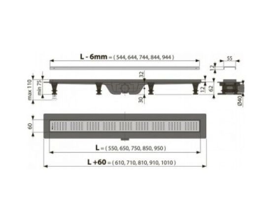 Душевой лоток Alca Plast с гидрозатвором+механический сухой затвор, Дн 40 APZ10-550M 025-1107 – изображение 2