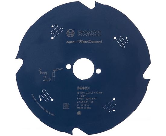 Диск пильный по фиброцементу и гипсокартону Expert for Fiber Cement (190x30мм; 4T) для погружных и ручных циркулярных пил Bosch 2608644125 