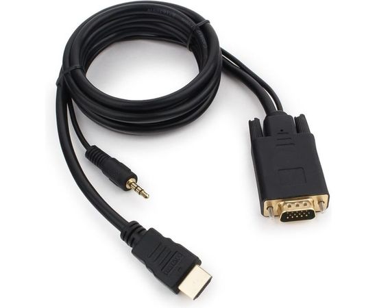 Кабель Cablexpert HDMI-VGA 19M/15M + 3.5Jack 1.8м черный позол.разъемы пакет A-HDMI-VGA-03-6 