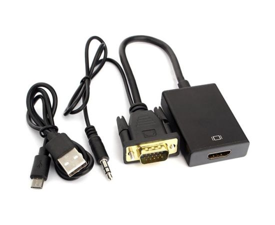 Переходник Cablexpert VGA-HDMI, 15F/9M, длина 15см, аудиовыход Jack 3,5, питание от USB A-VGA-HDMI-01 