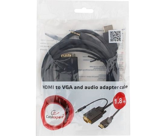 Кабель Cablexpert HDMI-VGA 19M/15M + 3.5Jack 1.8м черный позол.разъемы пакет A-HDMI-VGA-03-6 – изображение 3