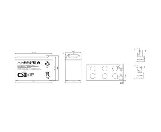 Аккумулятор GP1272(28W) для ИБП CSB GP1272(12V28W)CSB – изображение 2