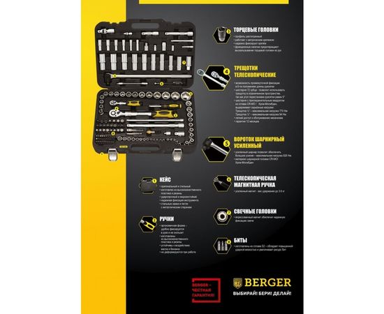 Универсальный набор инструментов 135 предметов Berger BG BG135-1214 – изображение 3
