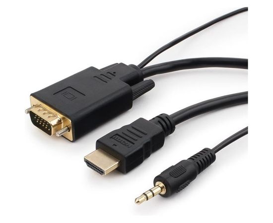 Кабель Cablexpert HDMI-VGA 19M/15M + 3.5Jack 1.8м черный позол.разъемы пакет A-HDMI-VGA-03-6 – изображение 2