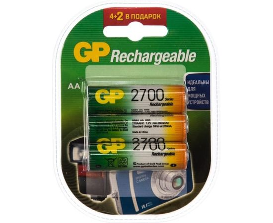 Перезаряжаемые аккумуляторы GP 270AAHC, емкость 2700 мАч - 6шт. 270AAHC4/2-2CR6 