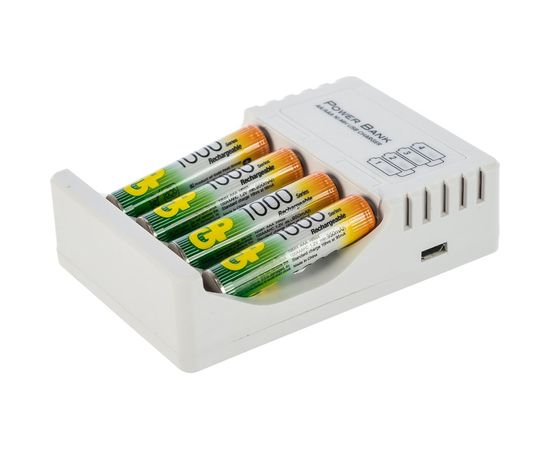 Перезаряжаемые аккумуляторы GP 100AAAHC AAA 4шт и зарядное устройство с USB кабелем 100AAAHC/CPB-2CR4 – изображение 3