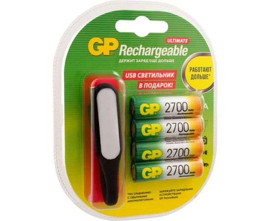 Перезаряжаемые аккумуляторы GP 270AAHC АА емкости 2650 4 шт. с LED светильником GP 270AAHC/USBLED-2CR4 – изображение 2