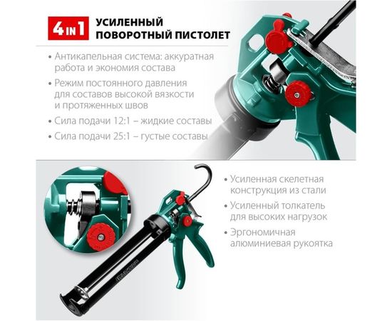 Скелетный пистолет для герметика KRAFTOOL 4-in-1, 310 мл 06675 – изображение 10