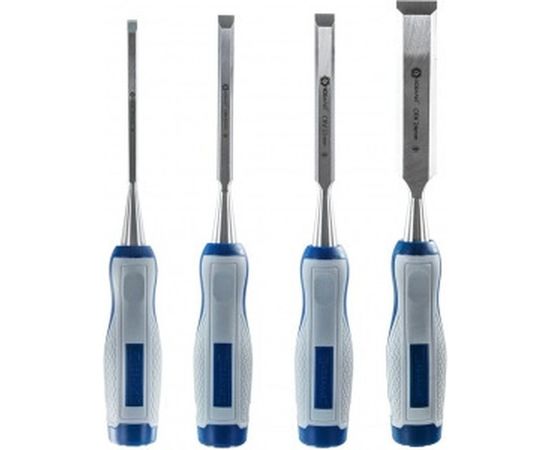 Набор плоских стамесок: 6, 12, 18, 24мм, длина 140мм, CR-V, двухкомпонентные рукоятки, 4шт КОБАЛЬТ 245-671 