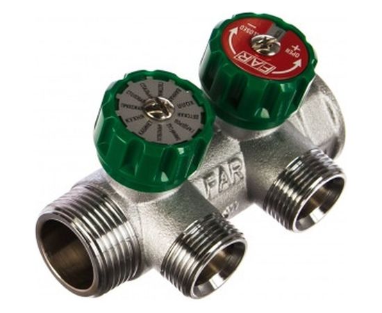 Регулирующий коллектор FAR 1" ВР-НР с 2 отв. 3/4" НР межосев. 45 мм FK 3821 134 – изображение 2