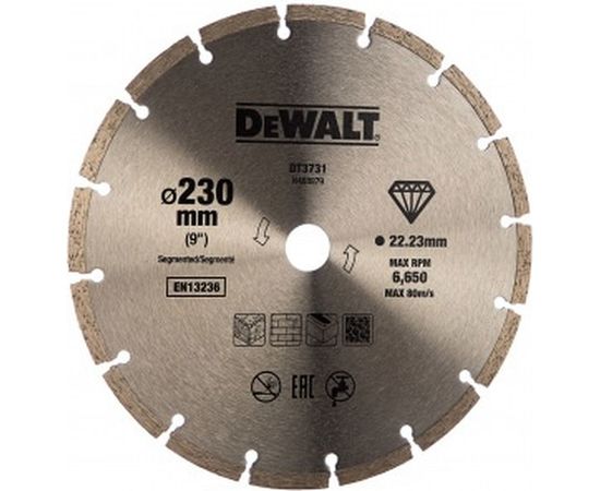 Диск алмазный сегментированный универсальный (230х22,2 мм) DeWALT DT 3731 – изображение 2