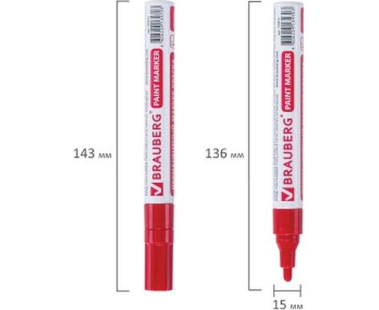 Лаковый маркер-краска 2-4 мм, красный, нитро-основа, алюминиевый корпус BRAUBERG 150874 – изображение 6