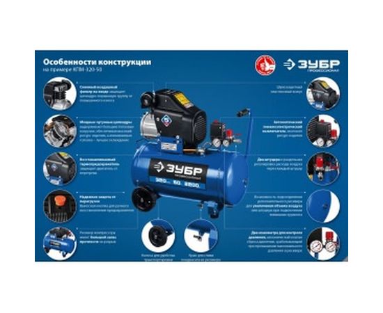 Воздушный компрессор Зубр 400 л/мин, 100 л, 2200 Вт, КПМ-400-100 – изображение 9