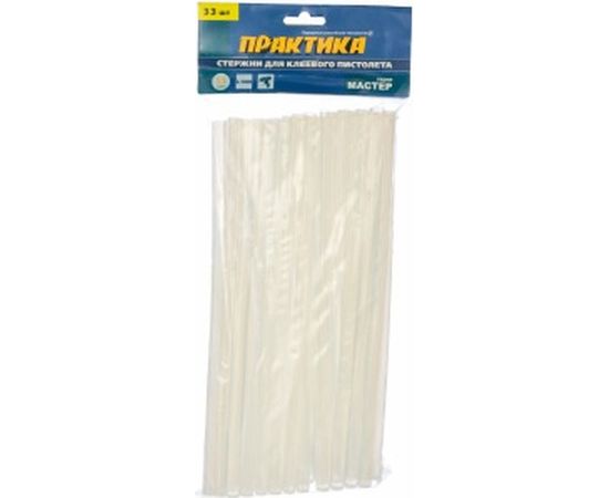 Клей белый, прозрачный (33 шт; 11х300 мм) для клеевого пистолета ПРАКТИКА 641-619 