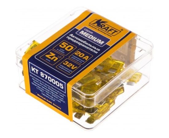 Набор предохранителей KRAFT 20 А, MEDIUM, 50 шт, пласт кор KT 870005 