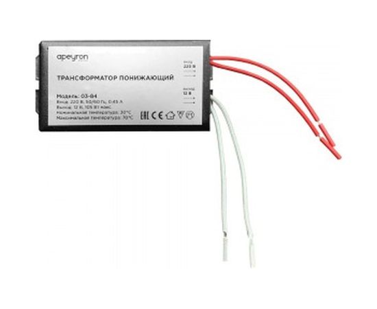 Понижающий трансформатор APEYRON 12В, 35-105Вт, 82х37х24мм, металл, черный 03-84 