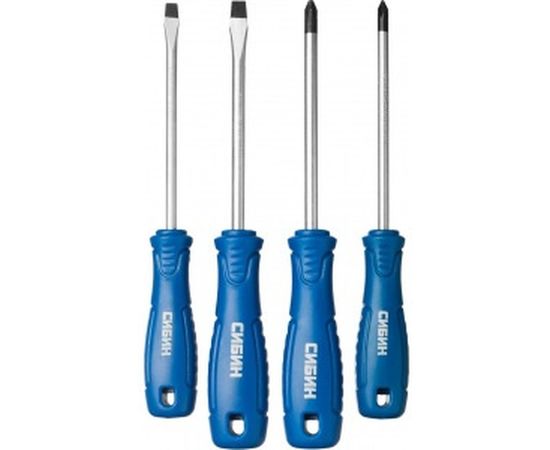 Отвертки с закаленным стержнем СИБИН в блистере, 4 предмета 25084 