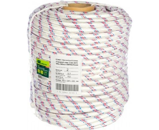 Плетеный 24-прядный полипропиленовый фал с сердечником 12мм, бухта 100м, 1000кгс СИБРТЕХ Россия 93968 
