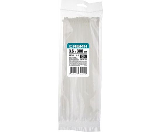 Хомуты-стяжки СИБИН белые ХС-Б, 3.6 х 300 мм, 100 шт, нейлоновые, 3786-36-300 – изображение 2
