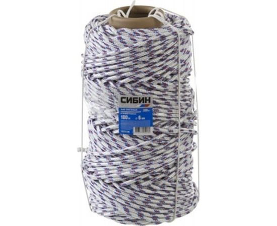Плетёный полипропиленовый 16-прядный фал с полипропиленовым сердечником, диаметр 6мм, бухта 100м, 320кгс СИБИН 50215-06 – изображение 2