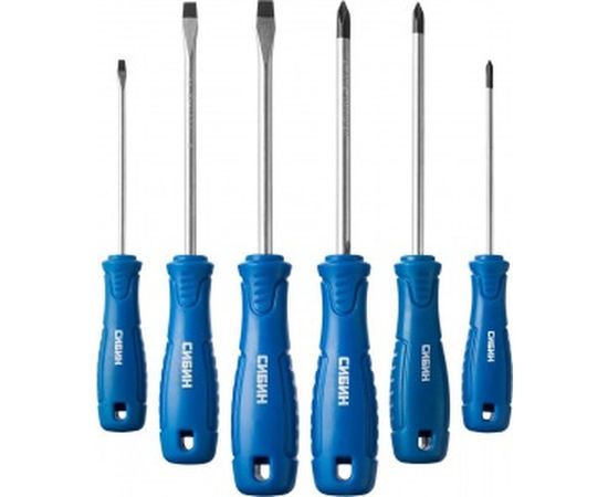 Отвертки с закаленным стержнем СИБИН в блистере, 6 предметов 25086 