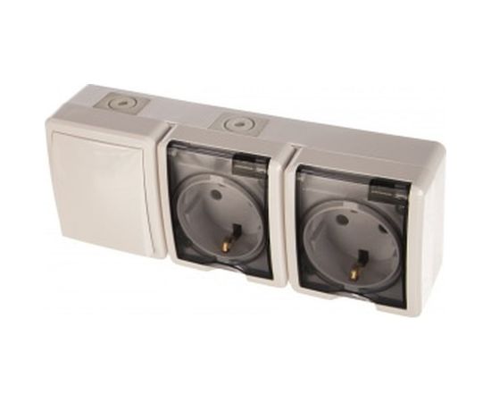 Блок: две розетки+выключатель ЭРА Эксперт 11-7403-01 IP54, 16АХ10AX-250В, ОУ, белый Б0027673 