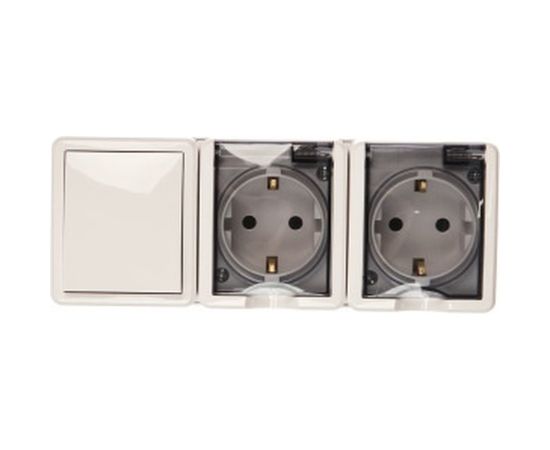 Блок: две розетки+выключатель ЭРА Эксперт 11-7403-01 IP54, 16АХ10AX-250В, ОУ, белый Б0027673 – изображение 2