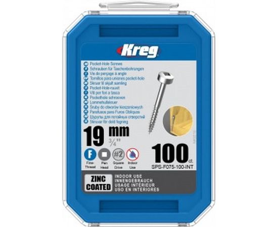 Шурупы Kreg с мелким шагом 3/4" 19 мм Pan Head 100 шт. SPS-F075-100-INT 