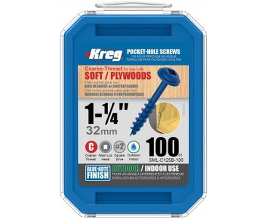 Шурупы Kreg с крупным шагом Blue Kote 1-1/4" 32 мм 100 шт. SML-C125B-100-INT 