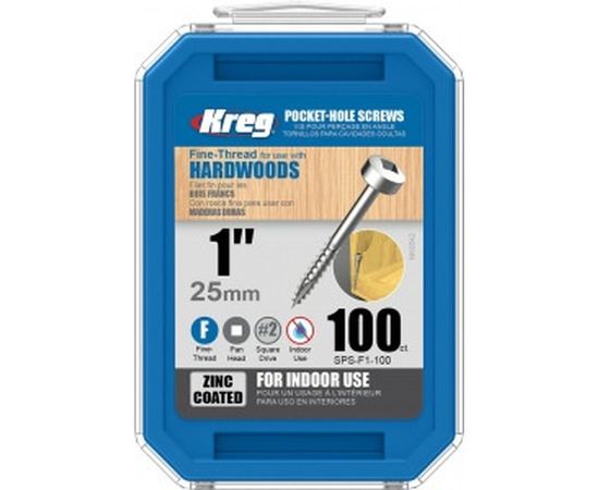 Шурупы Kreg с мелким шагом 1" 25 мм Pan-Head 100 шт. SPS-F1-100-INT 